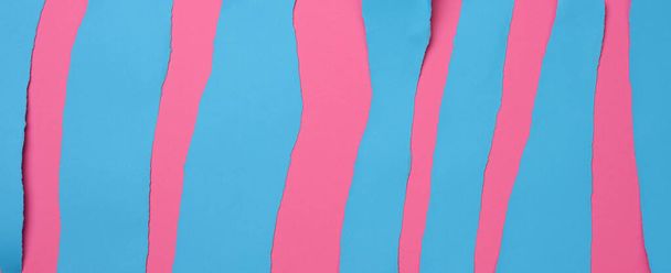 torn blue stripes on pink background, abstract background, banner - Photo, Image