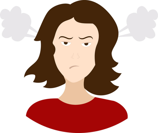 Face de femme en colère. Sticker émotion négative. Emoji signe pour les médias sociaux et les chats - Vecteur, image