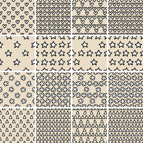 fundamentele doodle naadloze patroon ingesteld no.4 in zwart-wit - Vector, afbeelding