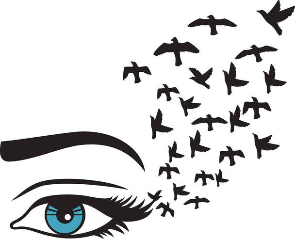 Woman eye and birds color vector - Vettoriali, immagini