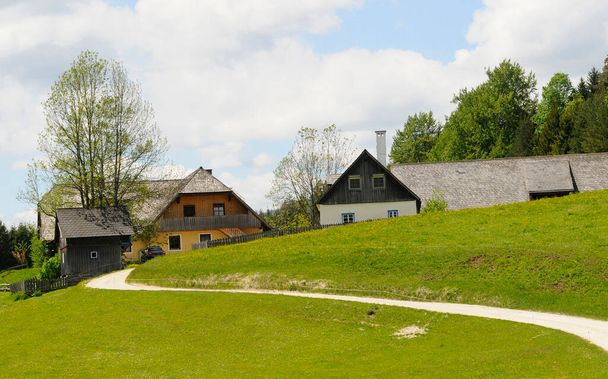 Alpenboerderij en boerderij, op het platteland in de bergen - Foto, afbeelding