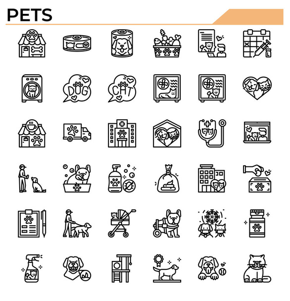 Haustiersymbolset für Hunde- und Katzenthemen, Veterinärwesen, Bildungs-Website, Präsentation, Buch. - Vektor, Bild