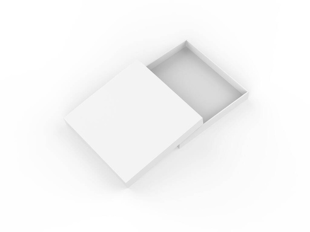 ホワイトスリム正方形段ボールパッケージボックスモックアップ、クラフト紙箱モックアップテンプレート上の隔離された白い背景、 3Dイラスト - 写真・画像