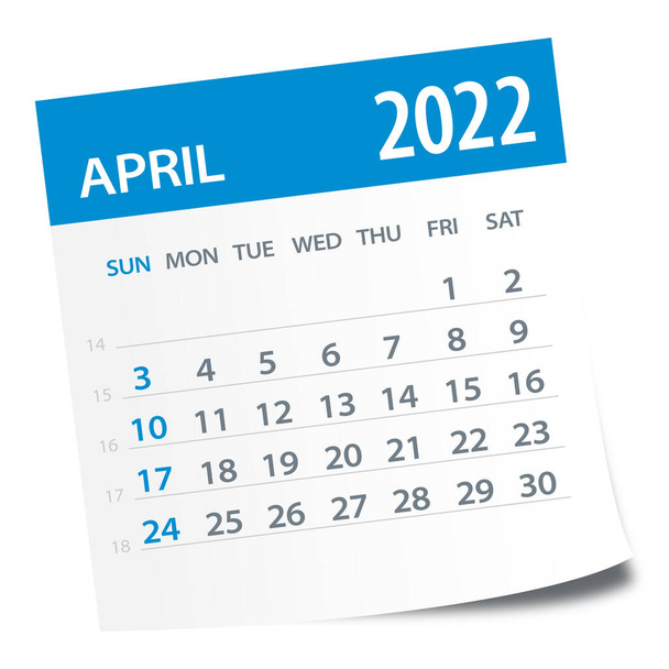 Abril 2022 Folha do Calendário - Ilustração. Página gráfica vetorial - Vetor, Imagem