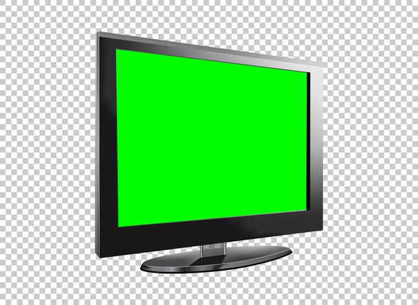 Realistic TV LCD screen mockup. Panel with green screen isolated on transparent background. Vector illustration - Vector, Image