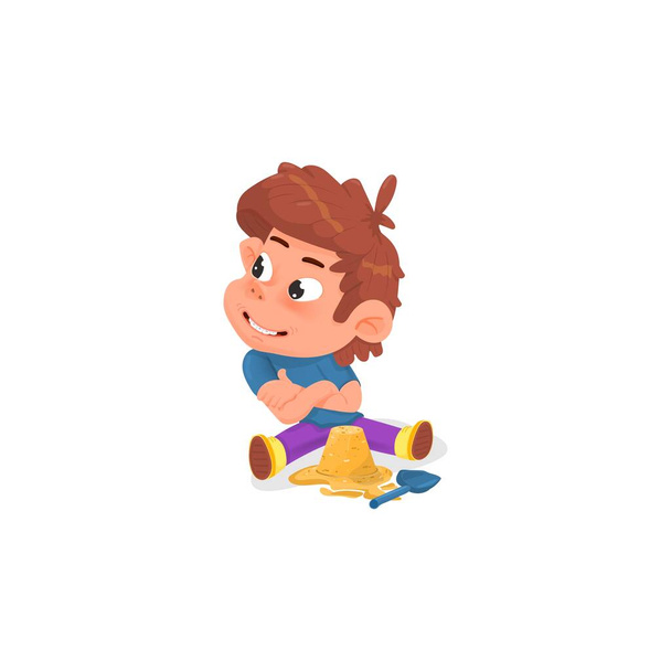 Happy boy cartoon stijl spelen in de zandbak. - Vector, afbeelding