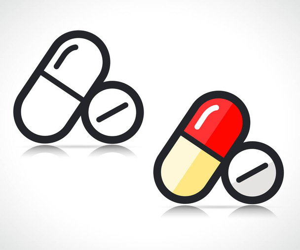 medical capsule line and flat icons design - Vecteur, image