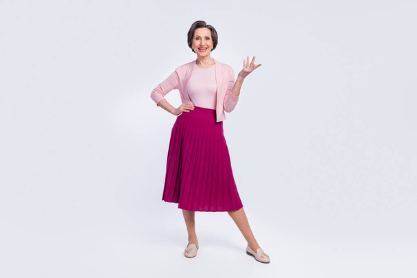 Full length photo of aged attractive business woman happy positive smile confident isolated over grey color background - Φωτογραφία, εικόνα
