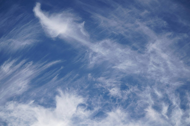Beau ciel bleu d'été avec des nuages de plumes blanches, fond naturel pour bannière.Nuages de fusée douce.Fond d'écran ciel nuageux naturel.Spring texture nuages - Photo, image