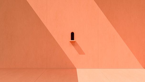 Minimal pastel pink architectural background with wall and floor on sunny day and shadow, 3D rendering για παρουσίαση ή χρήση ιστοσελίδας - Φωτογραφία, εικόνα