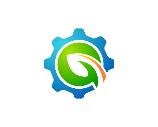 Szablon logo Lab, Gear i Leaf nadaje się dla firm i nazw produktów. Ten stylowy projekt logo może być używany do różnych celów dla firmy, produktu, usługi lub dla wszystkich pomysłów. - Wektor, obraz