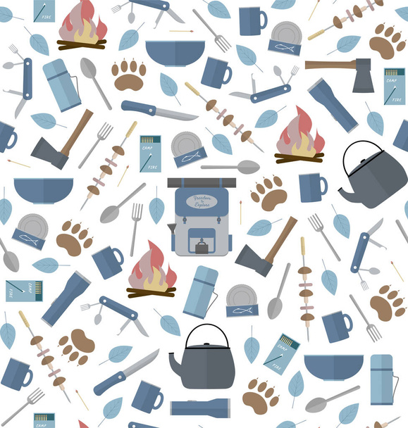Seamless pattern with elements for hiking or camping. - Vector, Image