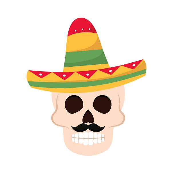 Isolated mexican skull with a traditional hat - Вектор,изображение