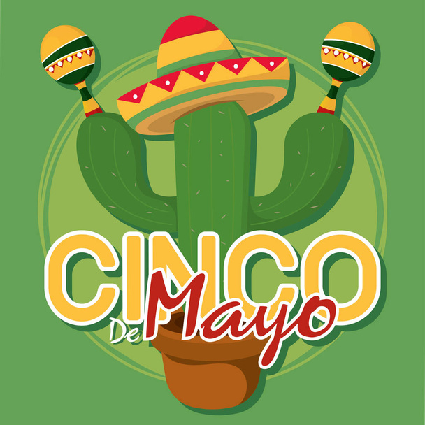 Cinco de mayo poster with a mexican cactus - Vector, imagen