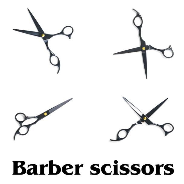 professional hairdresser black scissors isolated on white. Black barber scissors, close up. - Photo, Image