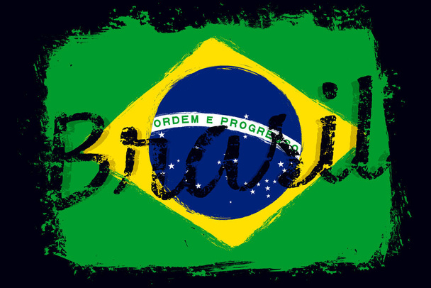 Brazil zászló, grunge kefével. Brazília Függetlenség Napja. Háttér nemzeti szimbólummal. - Vektor, kép