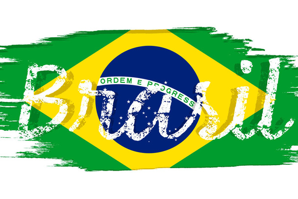 Brazil flag, banner with grunge brush. Brasil Independence Day. Background with national country symbol. - Wektor, obraz