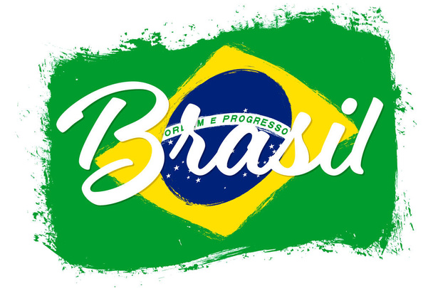 Brazil flag, banner with grunge brush. Brasil Independence Day. Background with national country symbol. - Vector, Image