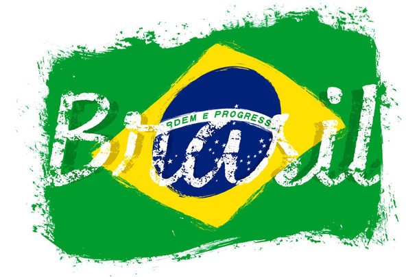 Brazil flag, banner with grunge brush. Brasil Independence Day. Background with national country symbol. - Vektor, obrázek