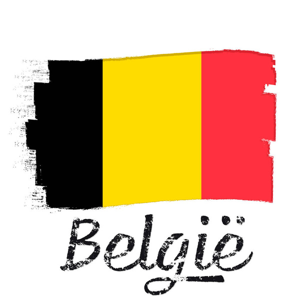 Белги, флаг Бельгии, знамя с гранж-кистью. День независимости. Национальный триколор в оригинальных цветах. - Вектор,изображение