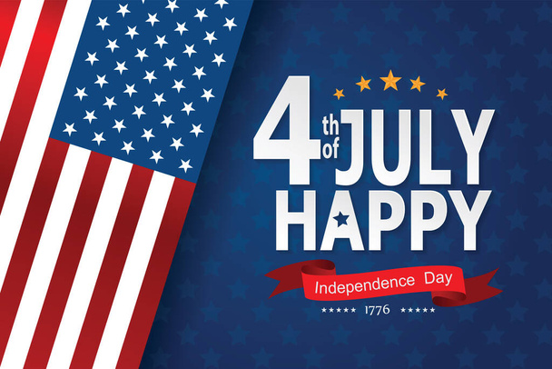 Vereinigte Staaten von Amerika glücklicher Unabhängigkeitstag Grußkarte, Banner, horizontale Vektorillustration. USA Feiertag 4. Juli Designelement mit amerikanischer Flagge mit Kurve - Vektor, Bild