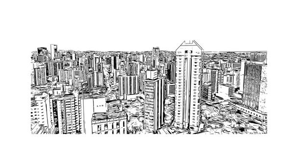 Pohled na budovu s orientačním bodem Belo Horizonte je hlavním městem jihovýchodní Brazílie. Ručně kreslená kresba ilustrace ve vektoru. - Vektor, obrázek