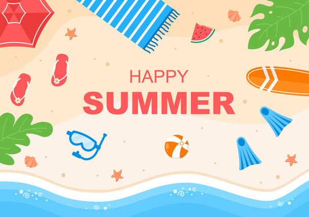 Happy Summer Time in Beach Seaside Vector Illustration for Background, Wallpaper or Banners - Vector, Image
