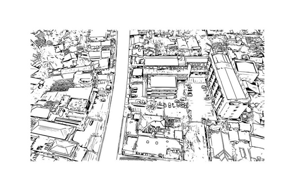 Будівельний вид з орієнтиром Бенгкулу - місто в Індонезії. Намальована вручну ілюстрація у векторі.  - Вектор, зображення