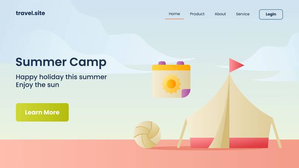 Sommerlager-Kampagne für Web-Website Startseite Landingpage Banner Template Vektor - Vektor, Bild