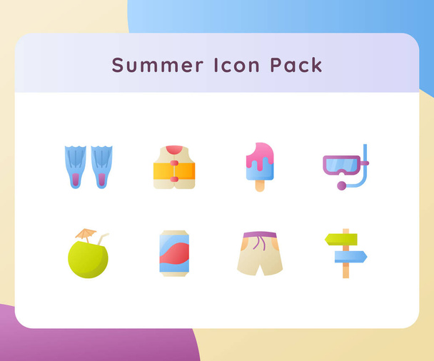 collection de pack d'icônes d'été fond isolé blanc avec illustration vectorielle de style de couleur dégradée - Vecteur, image