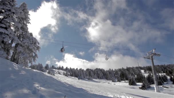 Ski Lift Goes Up To The Snowy Mountain. - Footage, Video