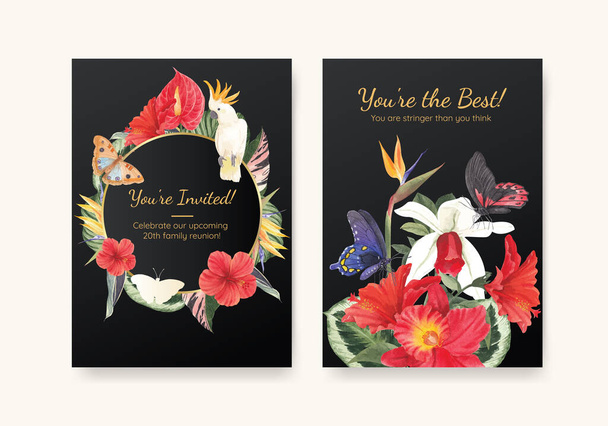 Modello di carta con concetto di botanica tropicale, acquerello styl - Vettoriali, immagini