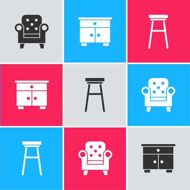 Set Armchair, Furniture nightstand and Chair icon. Vector - Vector, Image