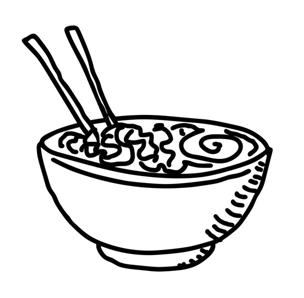 Zupa makaron miska ręcznie rysowane ilustracja wektor na białym tle - Wektor, obraz