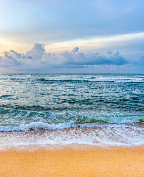 Beautiful colorful sunrise over the Indian ocean shore. Natural outdoors travel background. - 写真・画像