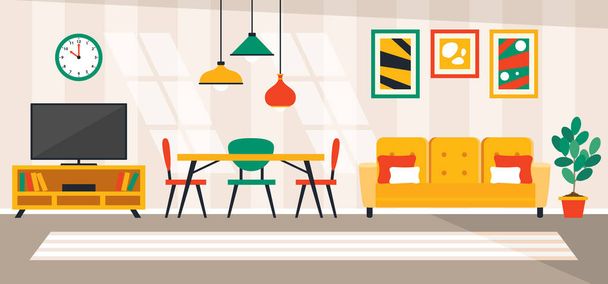 Interior Design Concept With Flat Furnitures - Vector, Image