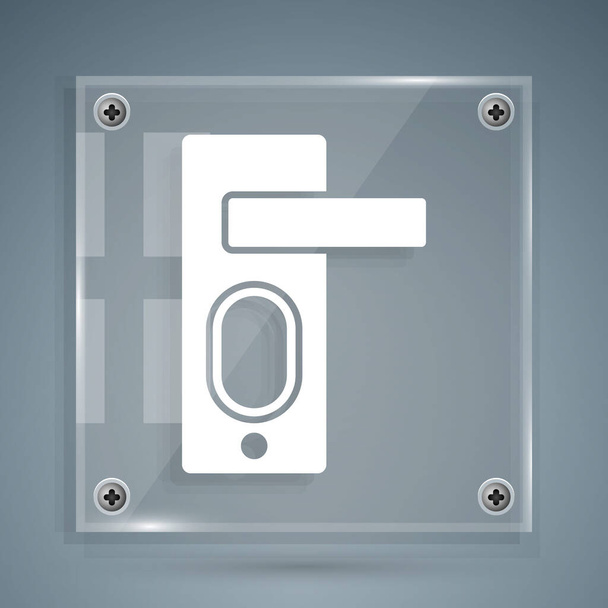Weißes Fingerabdruck-Türschloss-Symbol isoliert auf grauem Hintergrund. ID-App-Symbol. Erkennungszeichen. Berühren Sie id. Quadratische Glasscheiben. Vektor. - Vektor, Bild