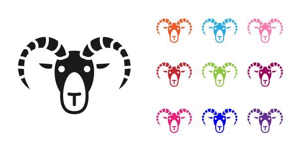 Black Head of goat or ram icon isolated on white background. Mountain sheep. Animal symbol. Set icons colorful. Vector. - Vector, Image