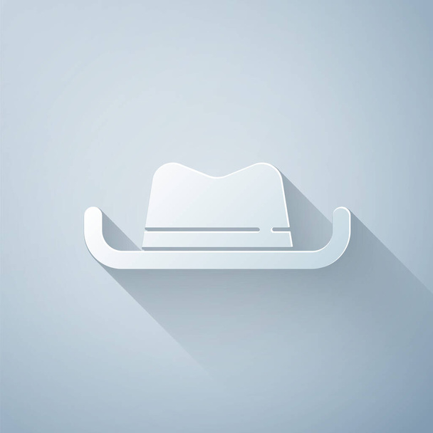 Papel cortado vaquero occidental sombrero icono aislado sobre fondo gris. Estilo de arte de papel. Vector. - Vector, Imagen