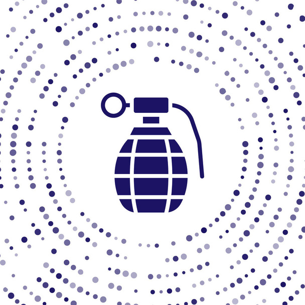 Icona della granata blu isolata su sfondo bianco. Esplosione bomba. Cerchi astratti puntini casuali. Vettore. - Vettoriali, immagini