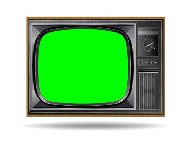 Ритуальный макет телевизора с жидкокристаллическим экраном. Панель с зеленым экраном изолированы на белом фоне. Векторная иллюстрация - Вектор,изображение