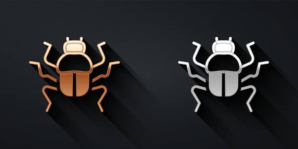Zlatá a stříbrná Brouk bug ikona izolované na černém pozadí. Dlouhý stínový styl. Vektor. - Vektor, obrázek