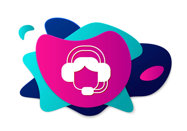 Color Woman with a headset icon isolated on white background. Support operator in touch. Concept for call center, client support service. Abstract banner with liquid shapes. Vector. - Vector, Image