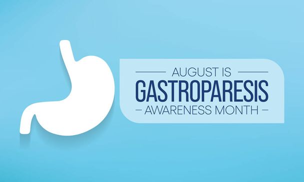 Gastroparesis Awareness Month is observed each year in August. it is a long-term (chronic) condition where the stomach cannot empty in the normal way. Food passes through the stomach slower than usual - Vector, Image