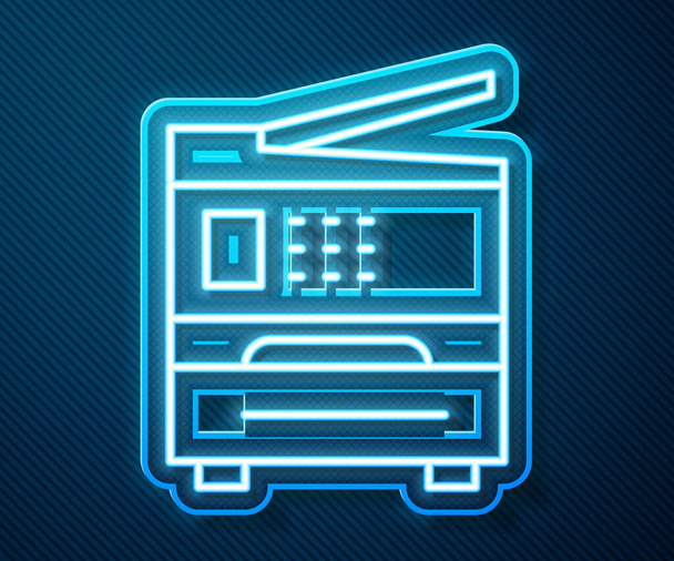Glowing neon line Printer icon isolated on blue background.  Vector Illustration. - Vector, Image