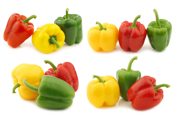 colorful mix of paprika's (capsicum) on a white background - 写真・画像