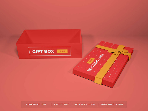 Подарочная коробка Упаковка 3D иллюстрации Сцена макета на изолированном фоне - Фото, изображение
