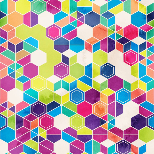 Безшовний візерунок гексагонів у випадкових кольорах в акварелі
 - Фото, зображення