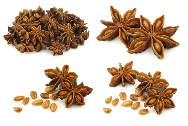 dried star anise  (Illicium verum) on a white background - Photo, Image