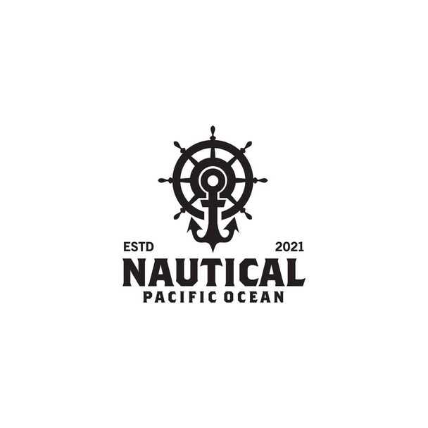 Diseño del logotipo náutico con la dirección del barco y la plantilla de vector icono de ancla - Vector, imagen